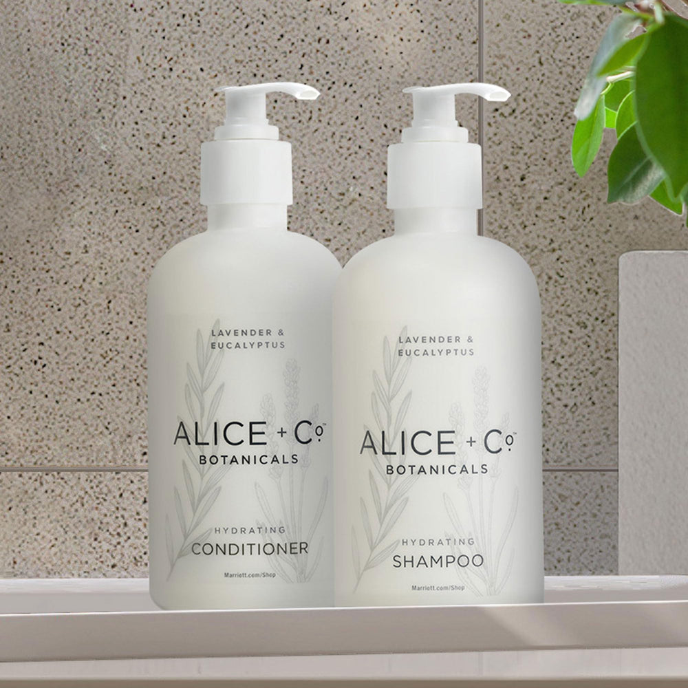 Alice + Co. Lavender Eucalyptus Conditioner bottle pour hydrates and detangles for silky strands.