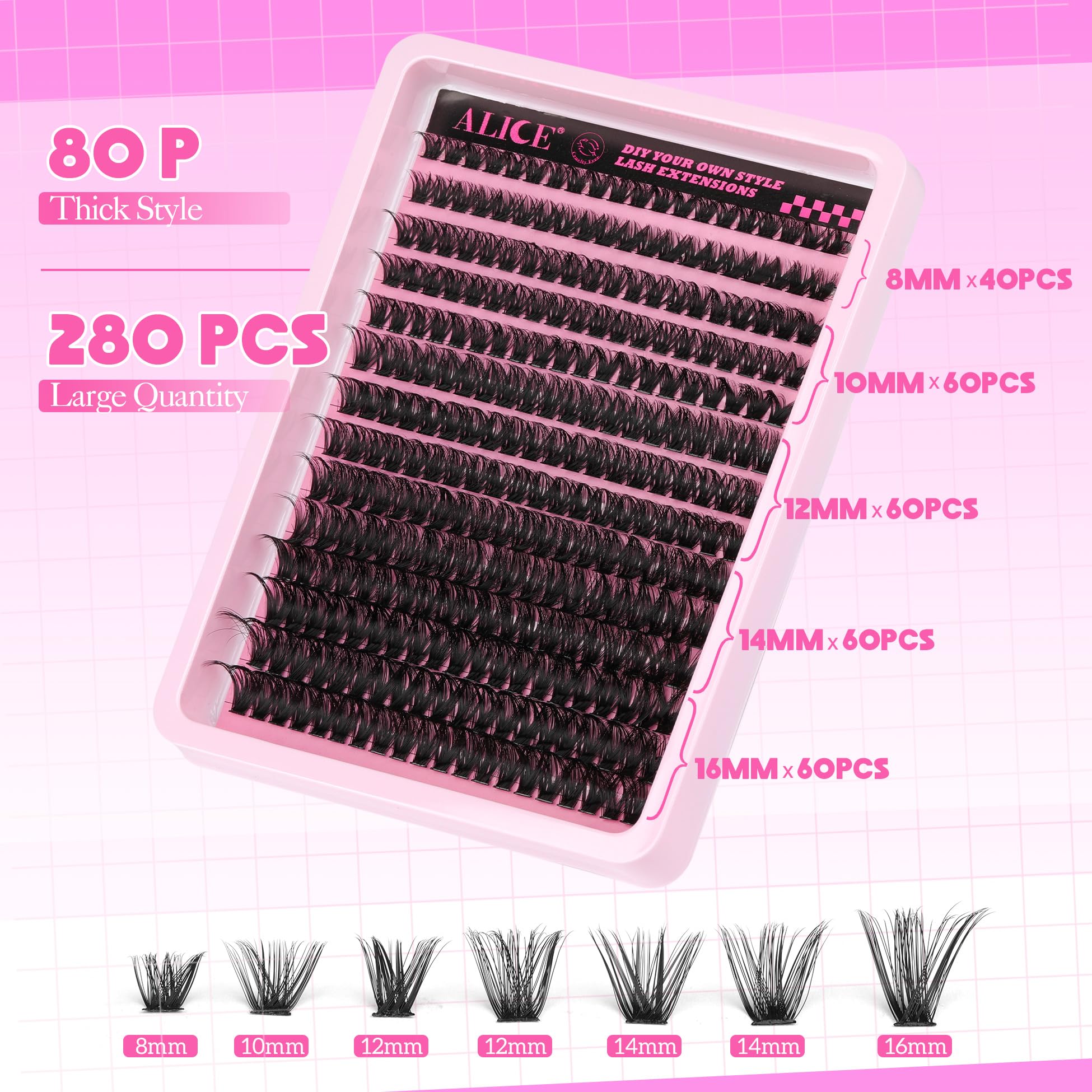 ALICE DIY Eyelash Kit wispy clusters closeup 10-16mm for natural volume
