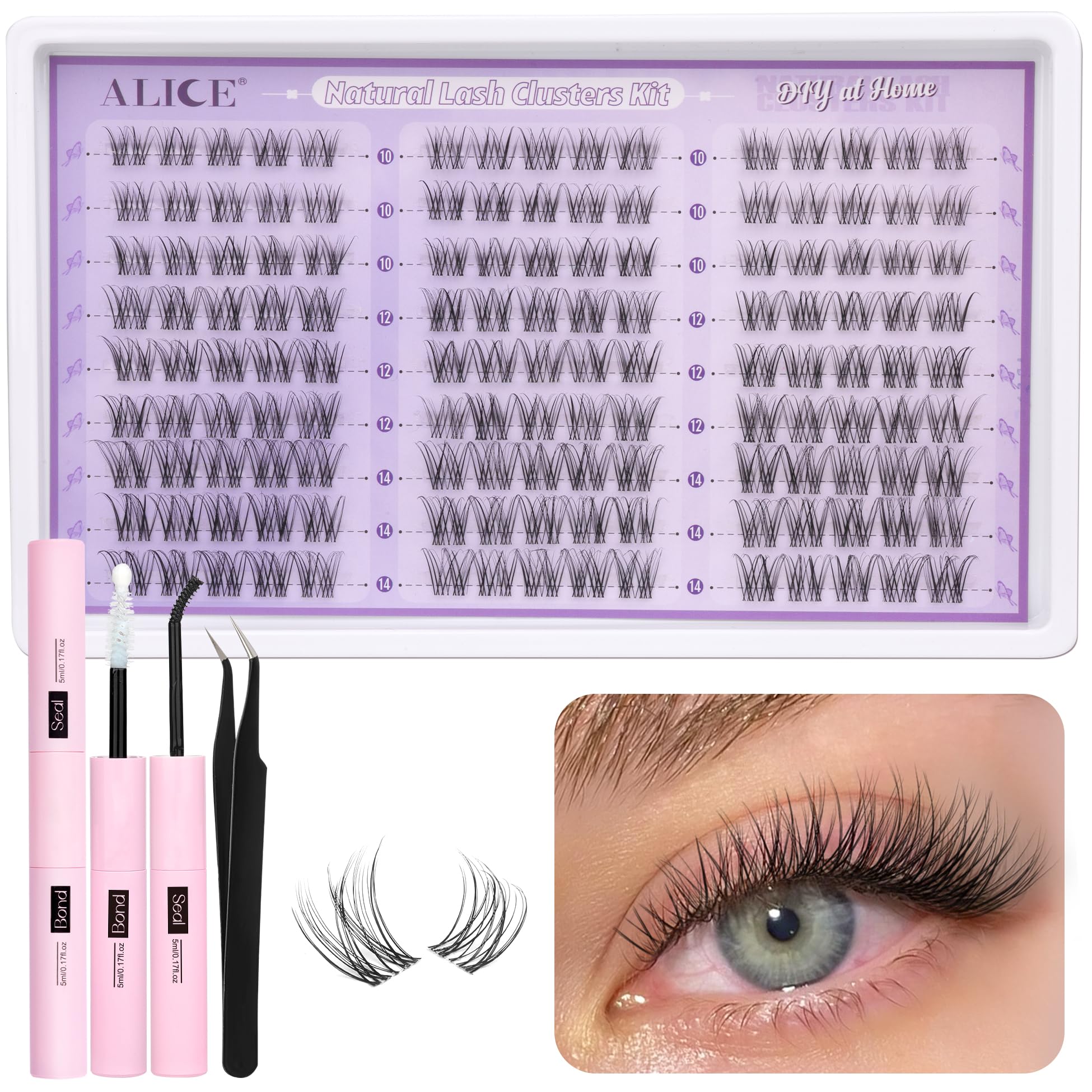 ALICE natural lash-cluster kit contents for DIY lash application.