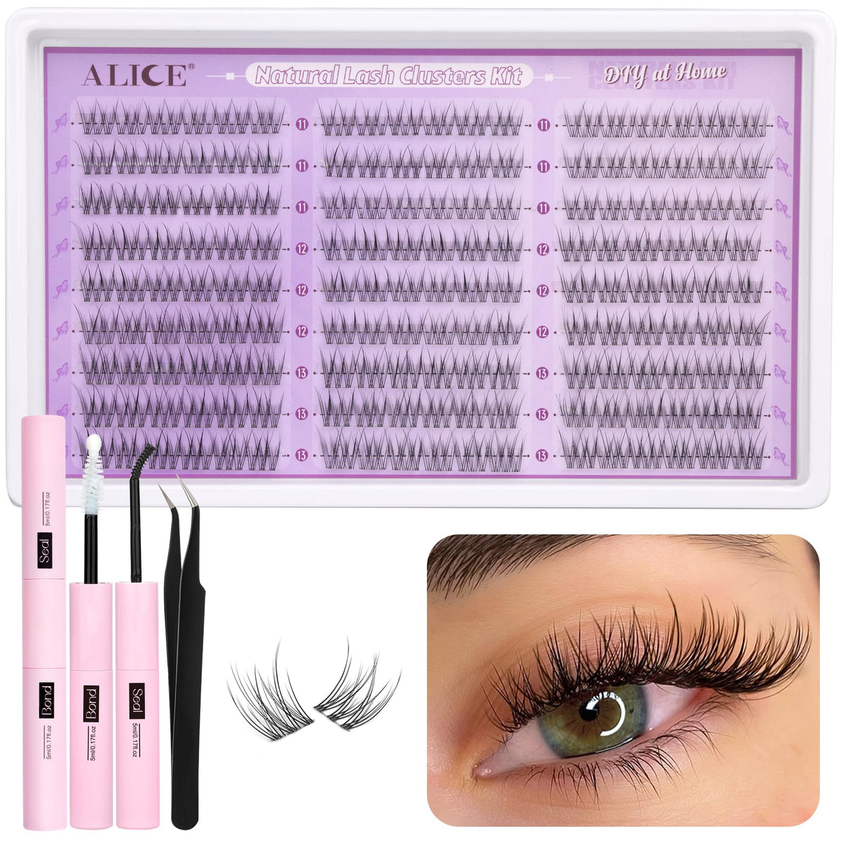 ALICE natural lash clusters clear-band closeup for seamless blending with real lashes.