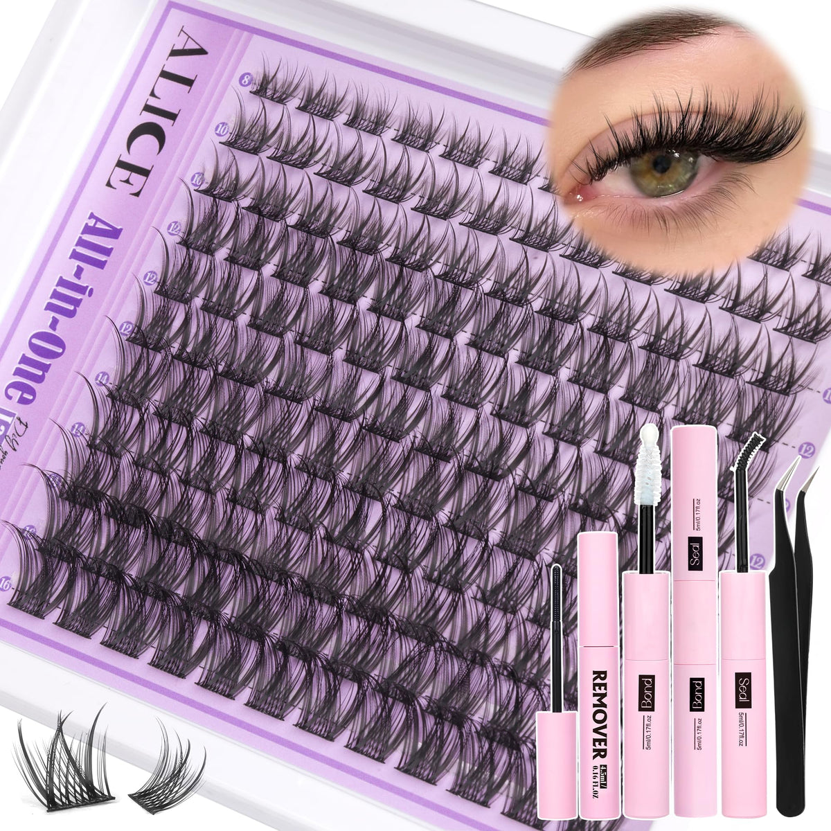 ALICE wispy lash clusters kit packaging offers premium at-home lash option.