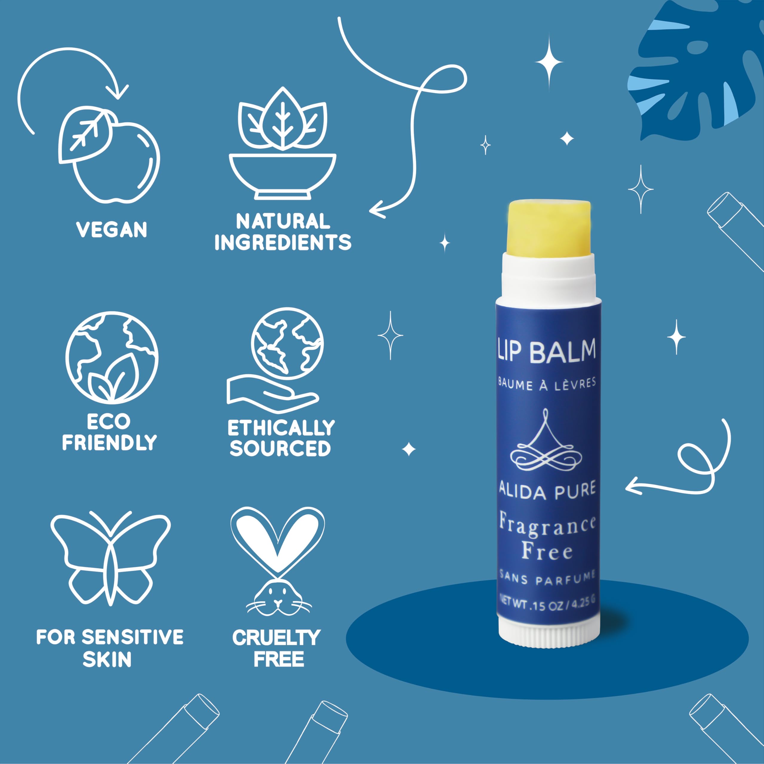 ALIDA PURE eco-packaging closeup — biodegradable materials support sustainable lip care.