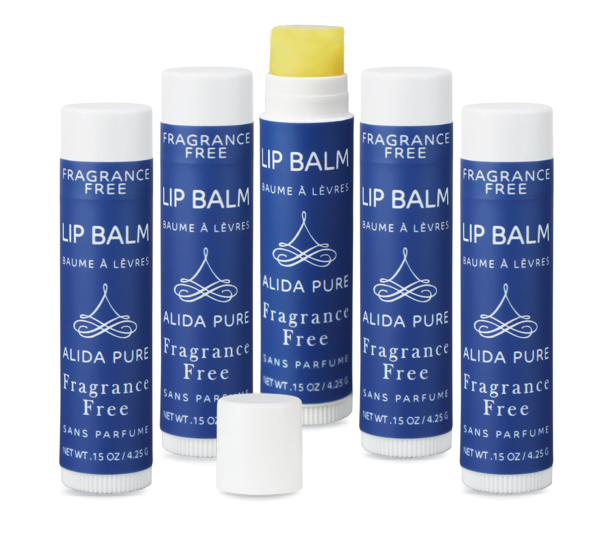 ALIDA PURE fragrance free lip balm set packshot — vegan unscented lip care for dry lips.