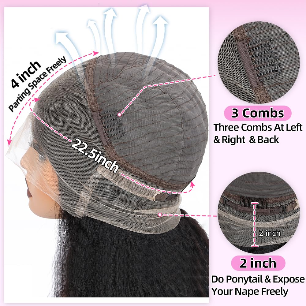 Alidiamond kinky straight 360 wig-cap construction highlights secure fit and durable cap