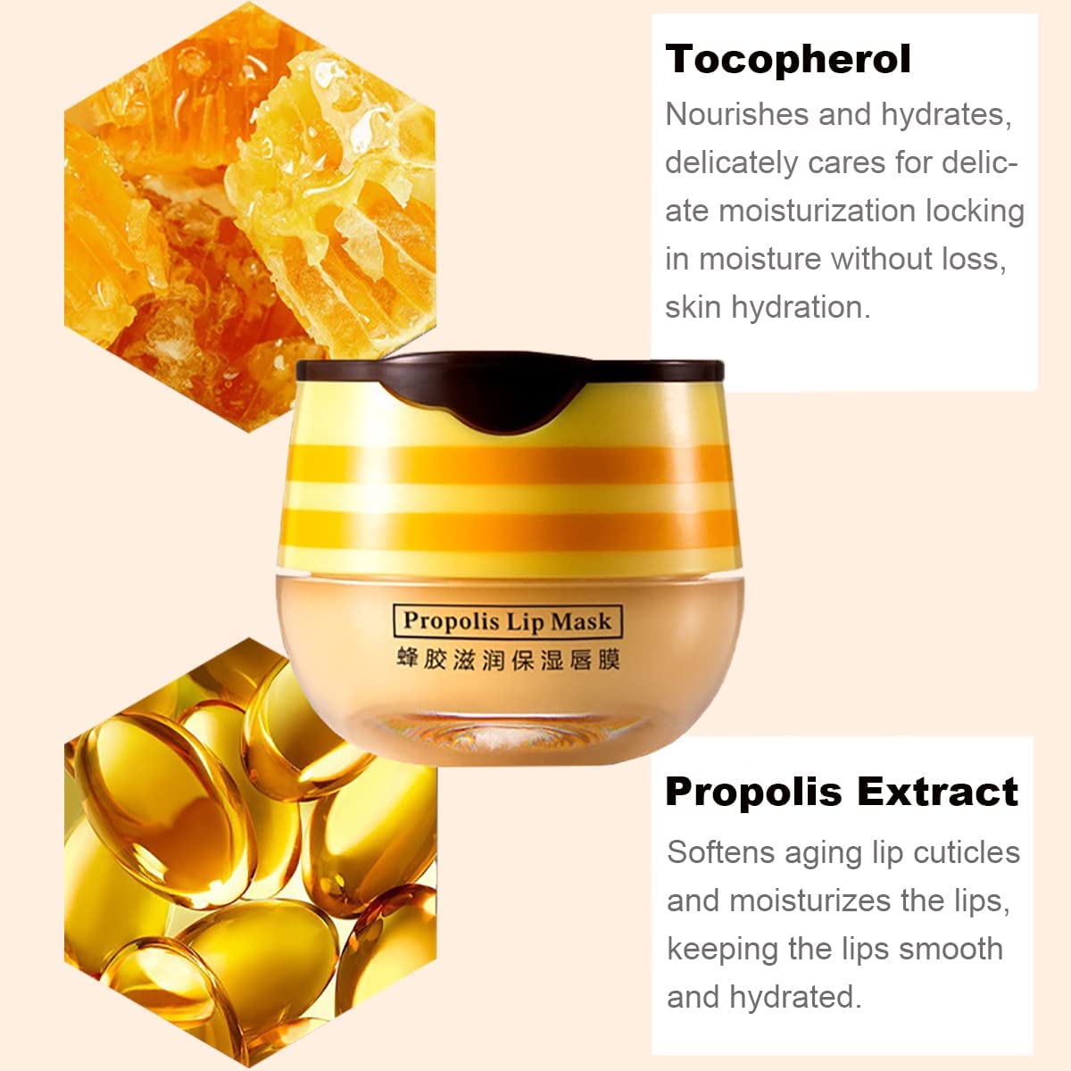 Alisesun honey lip mask on bedside nightstand, part of relaxing night routine