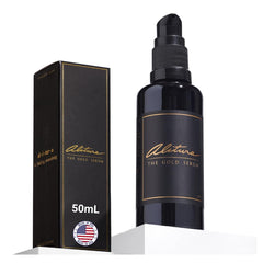 Alitura Gold Serum bottle closeup highlighting premium packaging for luxury skincare.