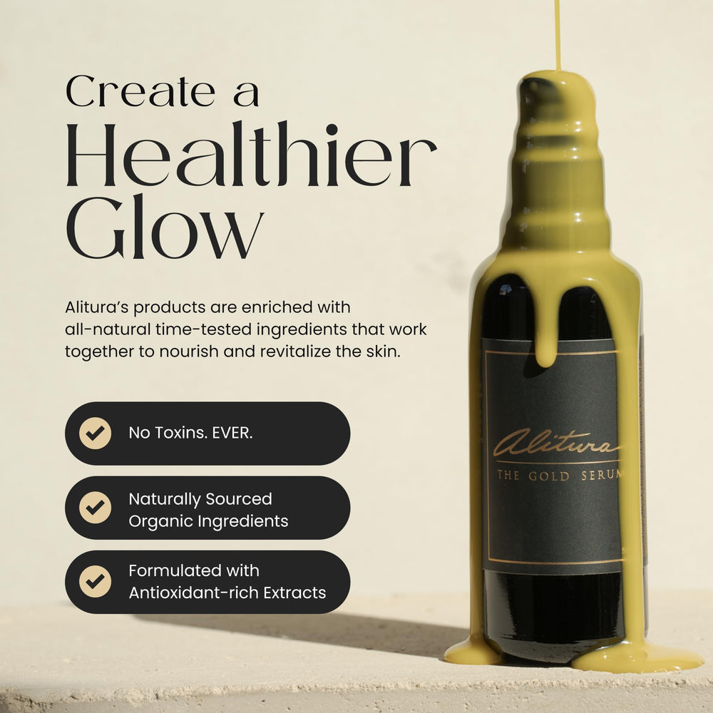 Alitura Gold Serum Miron violet glass packaging preserves potency during storage.
