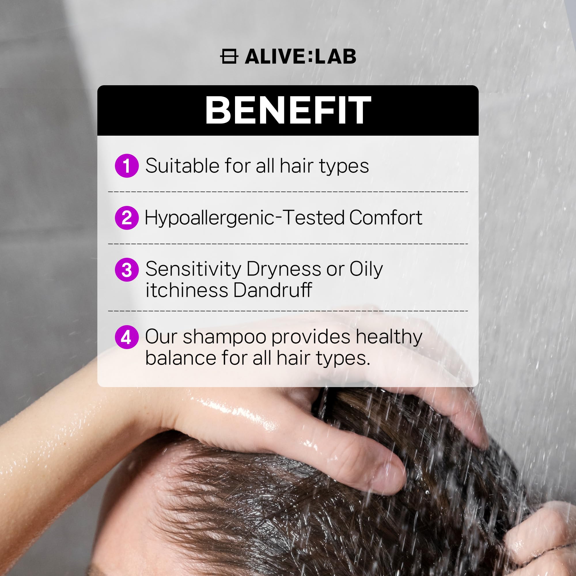ALIVELAB O2 Scalp Water Shampoo suitable for all hair types and scalps.
