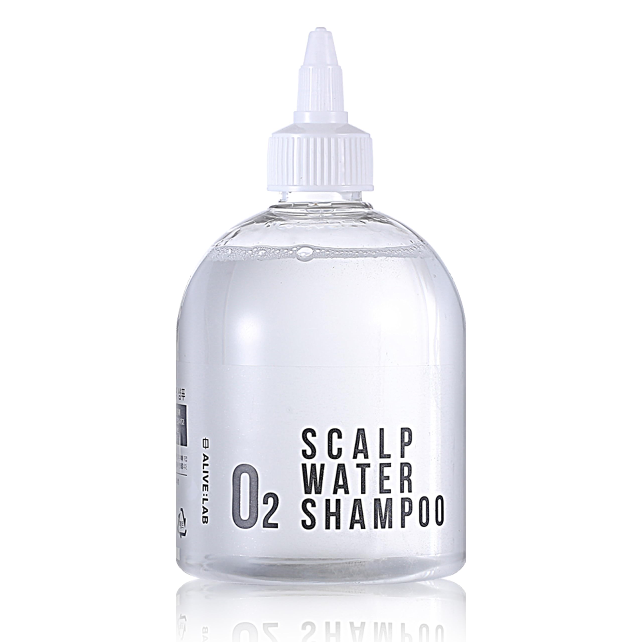 ALIVELAB O2 Scalp Water Shampoo bottle shows gentle, sensitive-skin friendly packaging.
