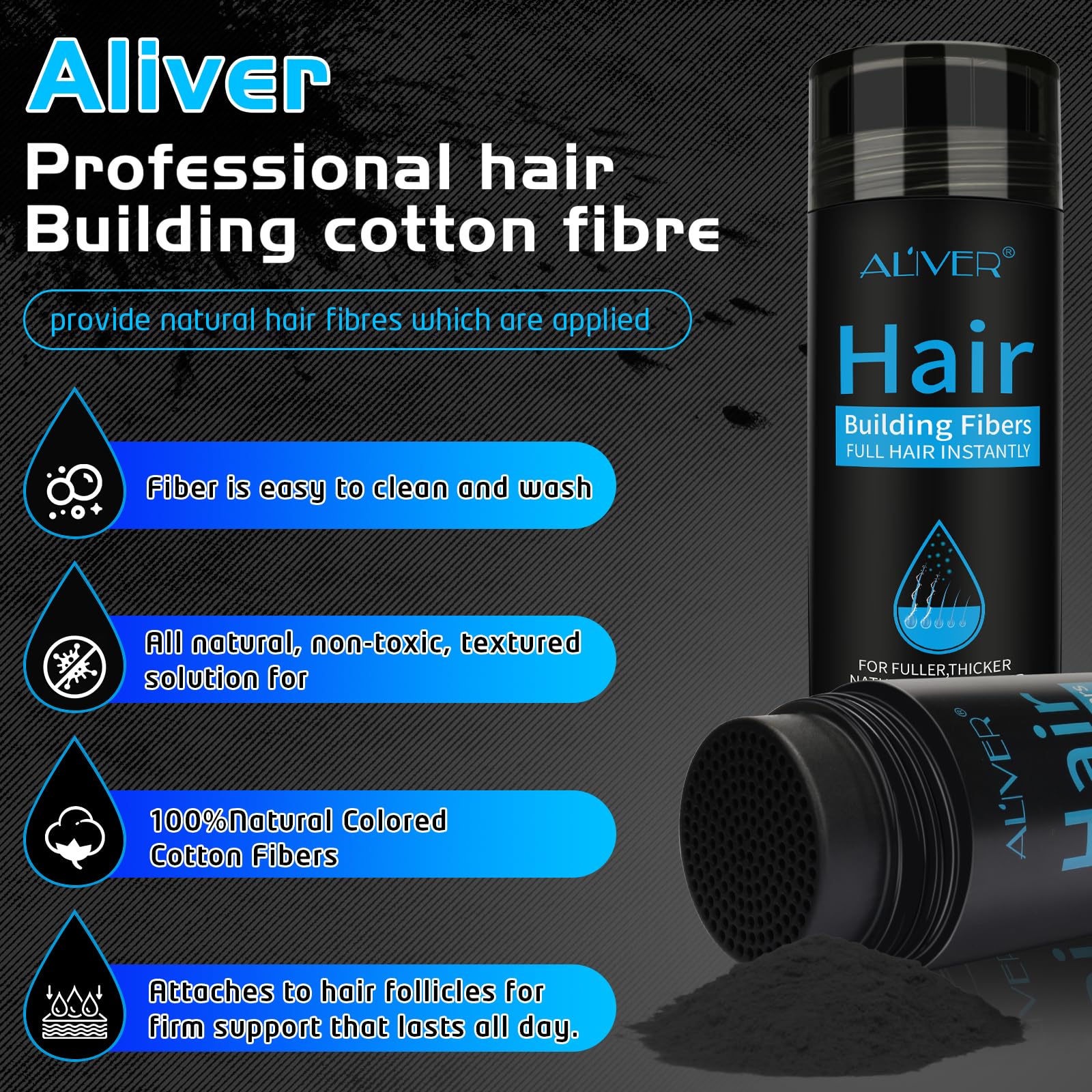 ALIVER Hair Fibers black-color-match shade aligns with natural hair