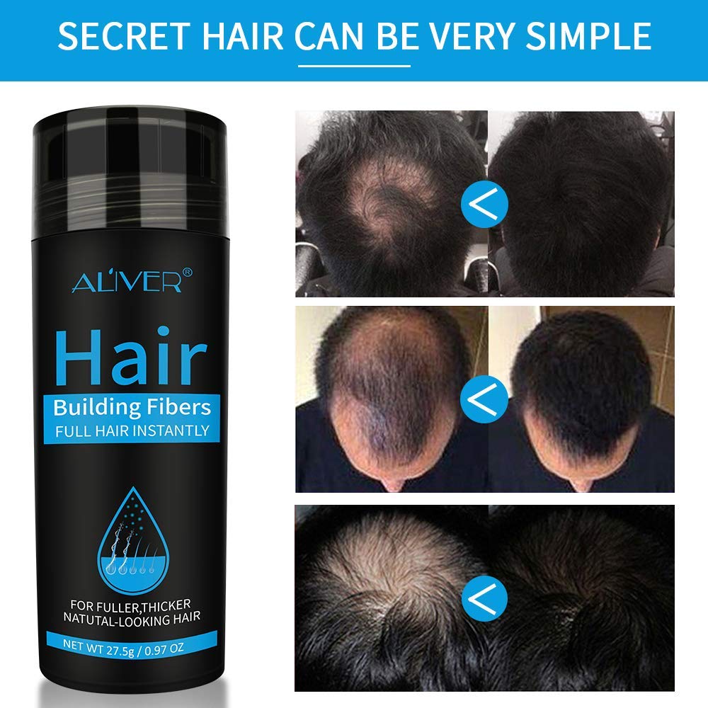 Aliver Hair Fibers cover thinning areas for a fuller head in seconds.