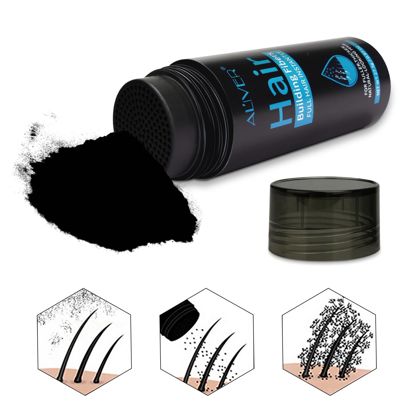 ALIVER Hair Fibers sifter-cap emphasizes controlled distribution