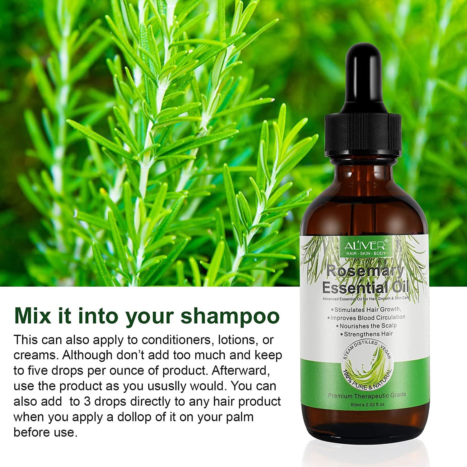 ALIVER Rosemary Oil scalp-massage application demonstrates nourishing care for dry hair