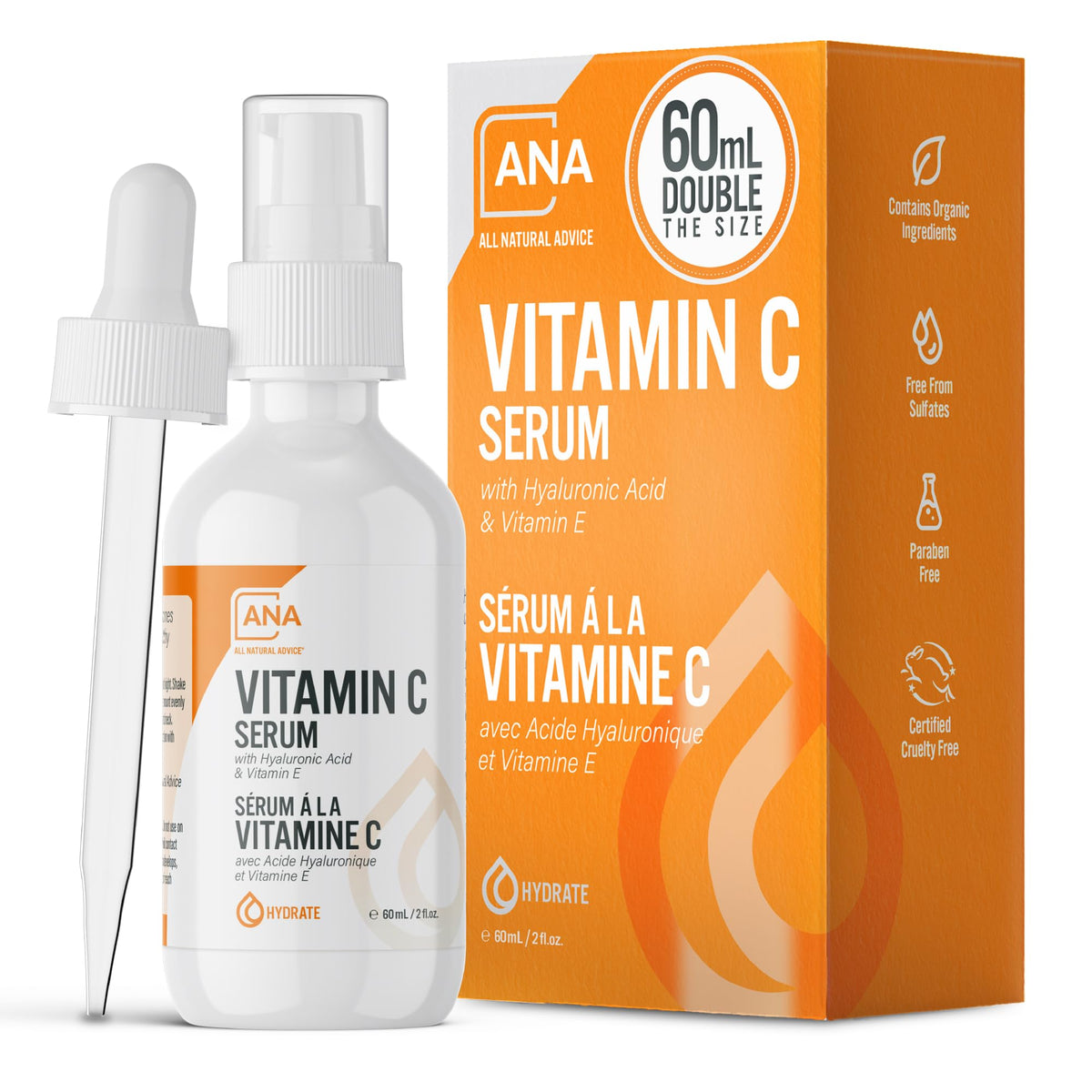 All Natural Advice Vitamin C serum bottle with UV shield preserves potency for fresher results.