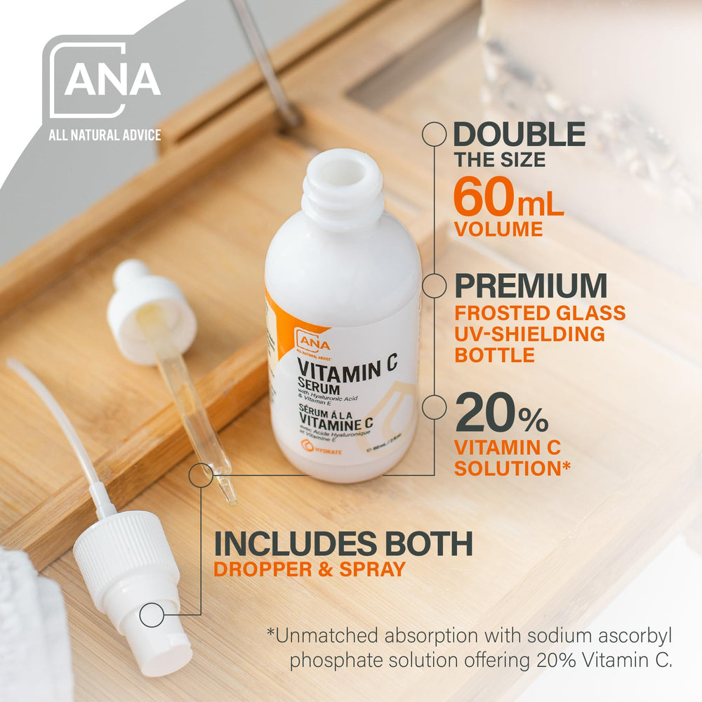 All Natural Advice Vitamin C serum dropper enables precise dosing for routine use.