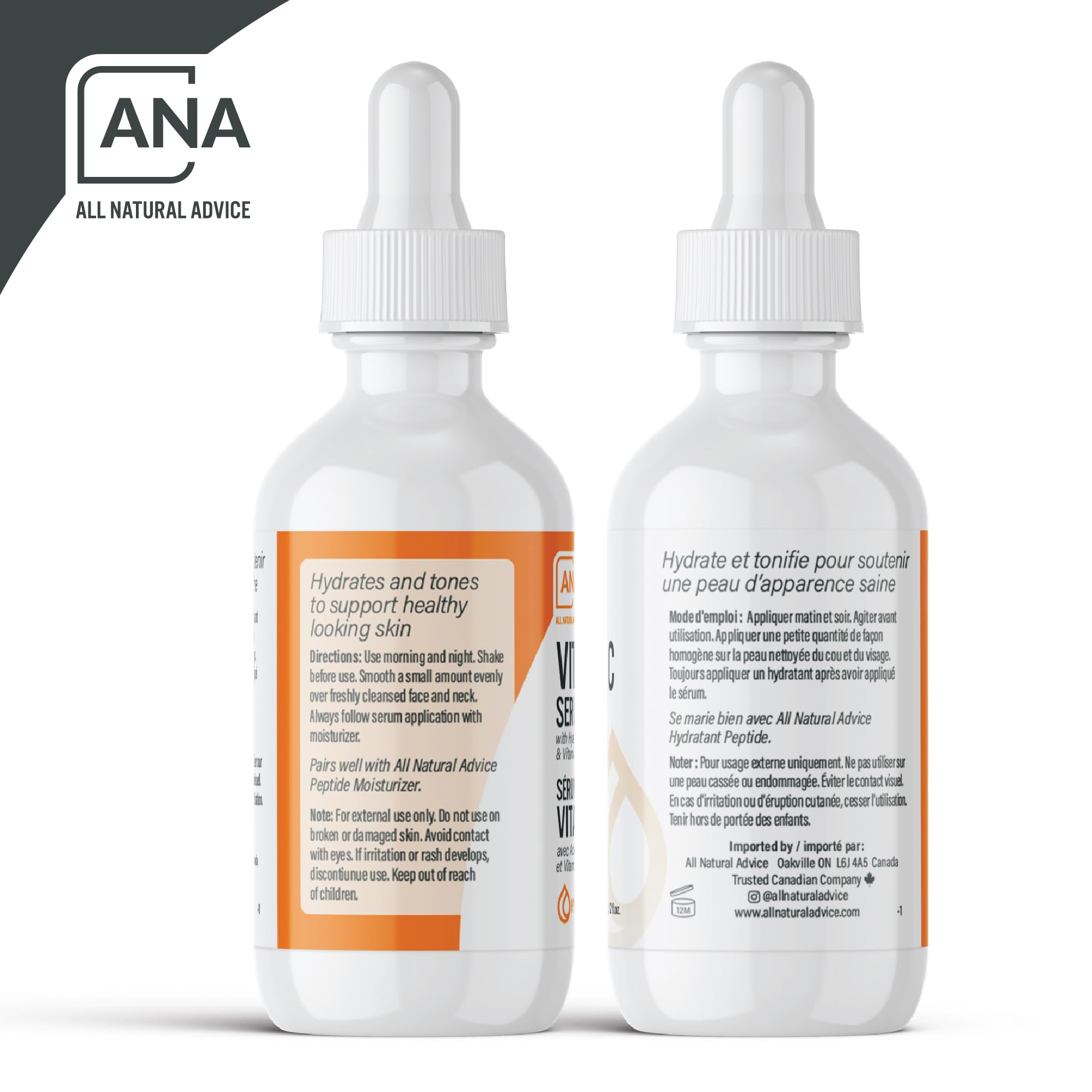 All Natural Advice Vitamin C serum in a glass bottle for long-lasting freshness.