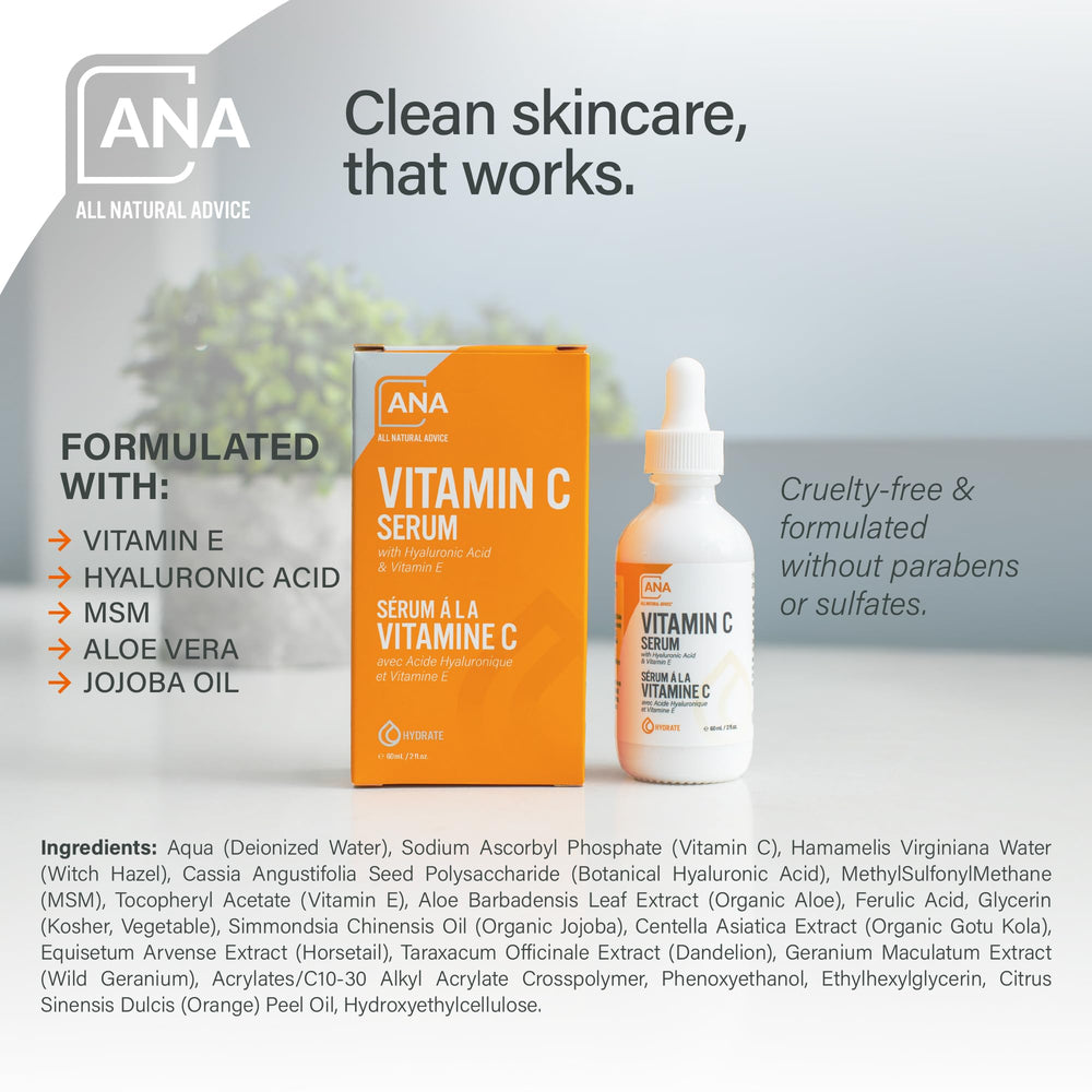 All Natural Advice Vitamin C serum features witch hazel for gentle soothing care.