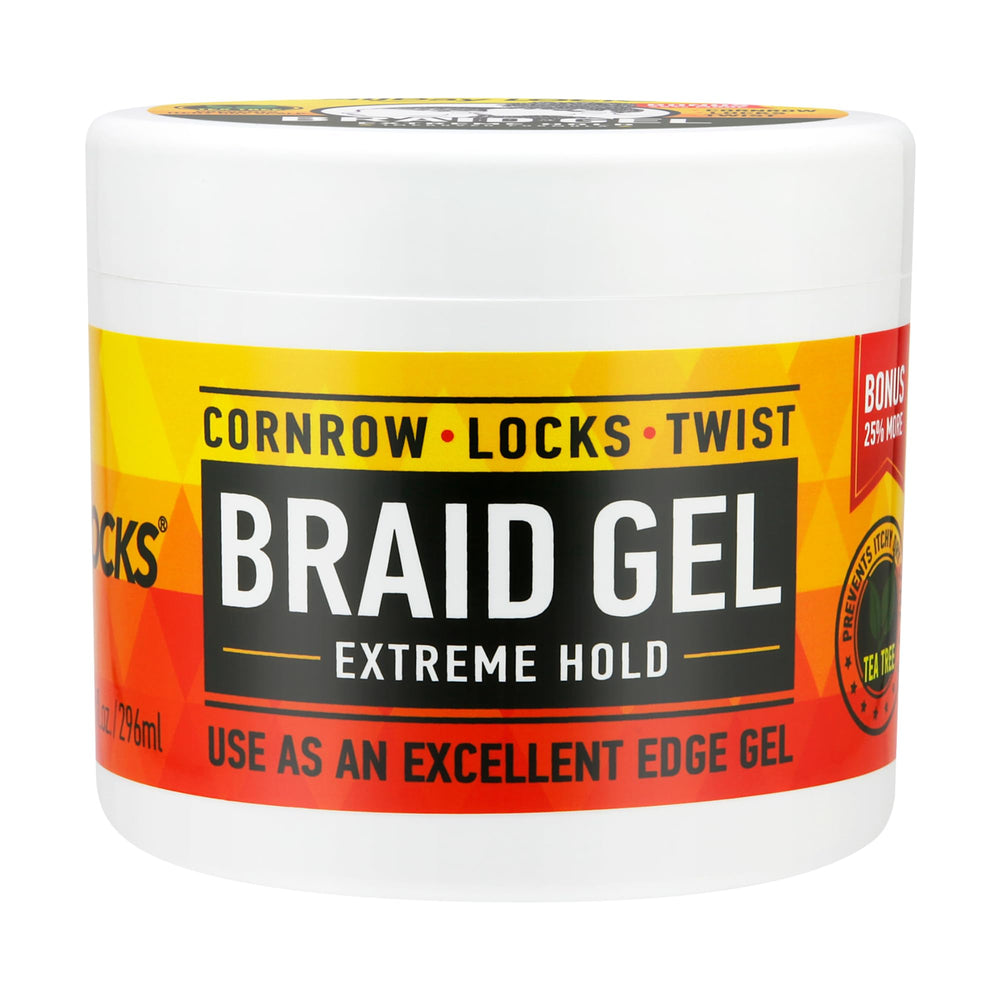 AllDay Locks Braid Gel bottle shows 10 oz size for extreme hold and shine