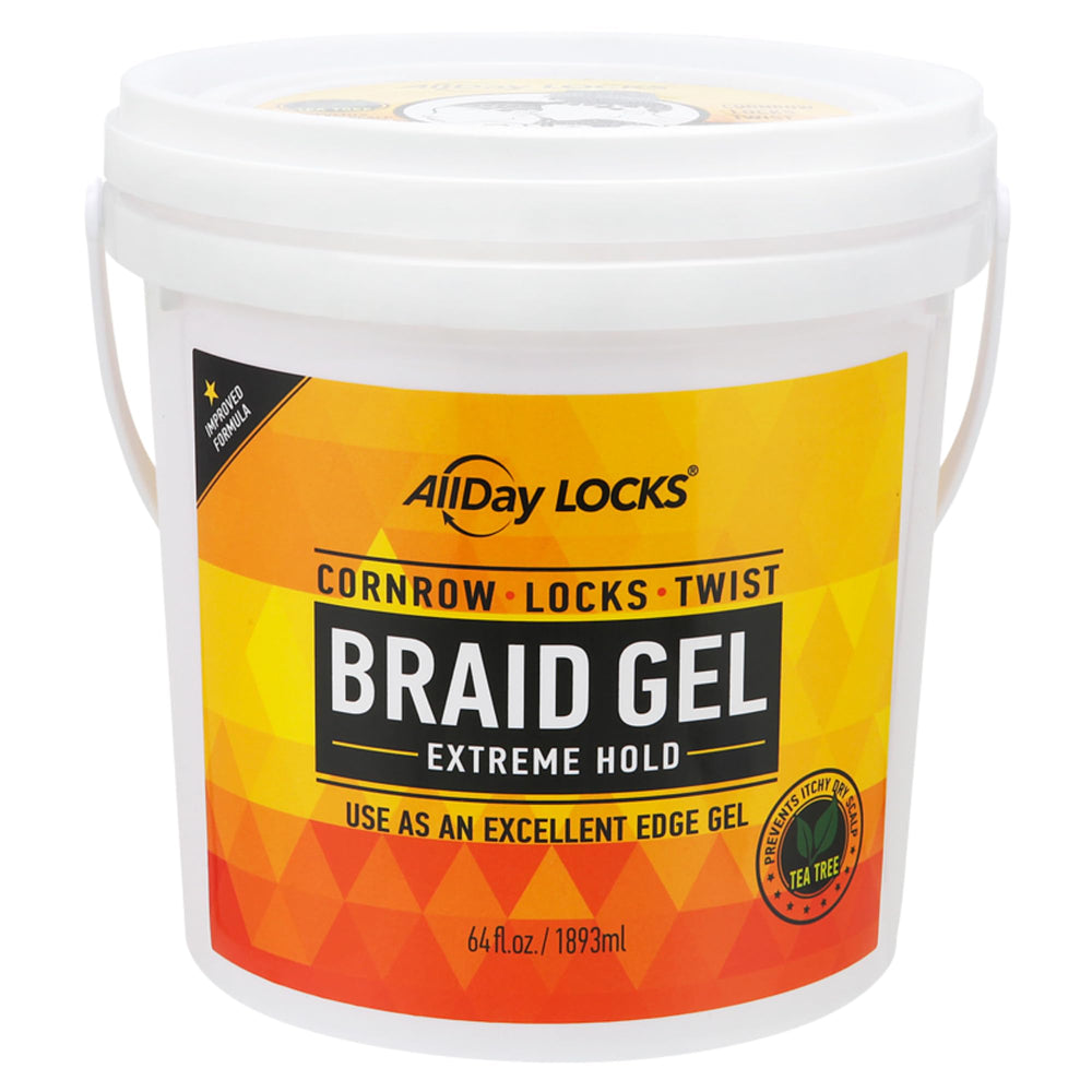 AllDay Locks Braid Gel Bucket hero shows extreme hold for braided styles