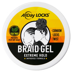 AllDay Locks Braid Gel jar section demonstrates easy application for protectively styled twists.