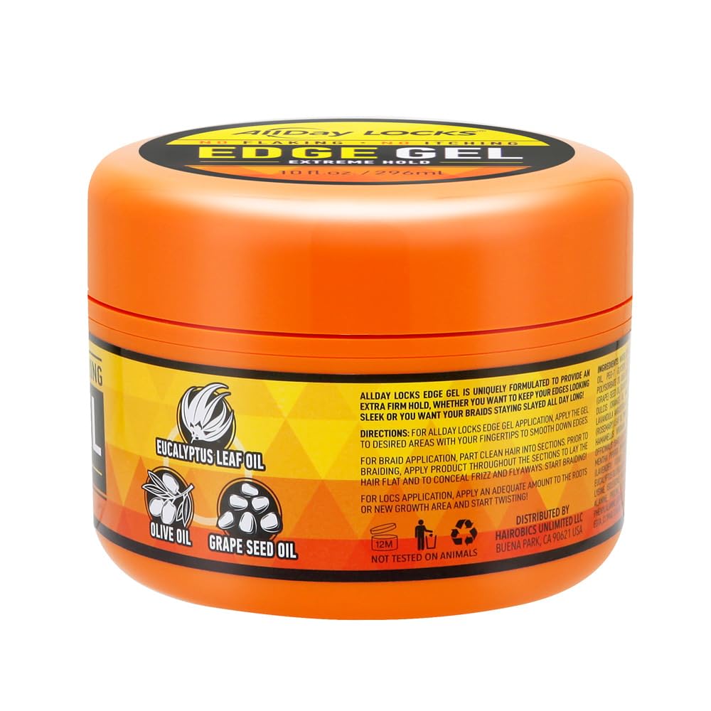 AllDay Locks Edge Gel olive oil infusion moisturizes edges for lasting softness and shine.