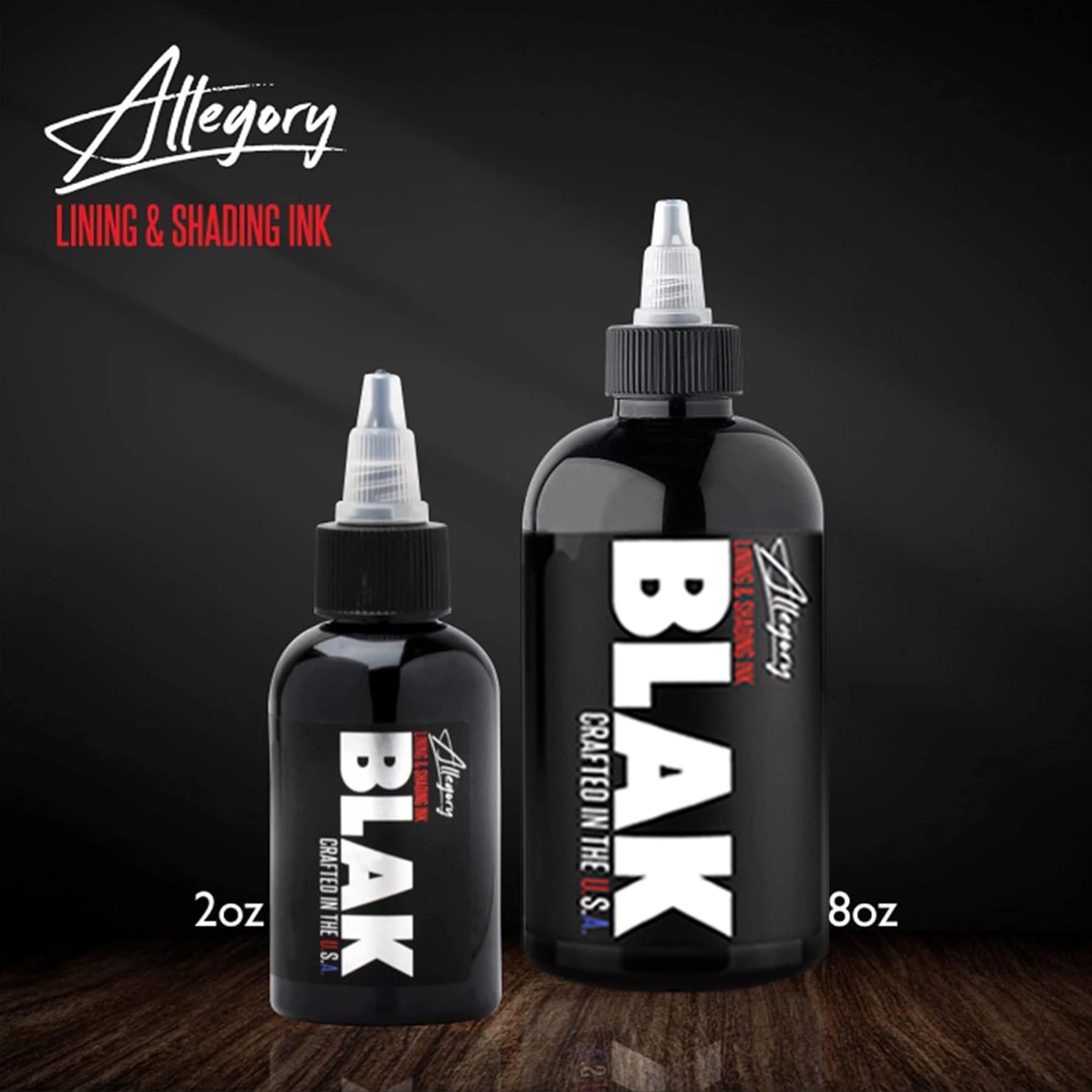 Allegory Blak ink USA-made label highlights craftsmanship and consistent performance.