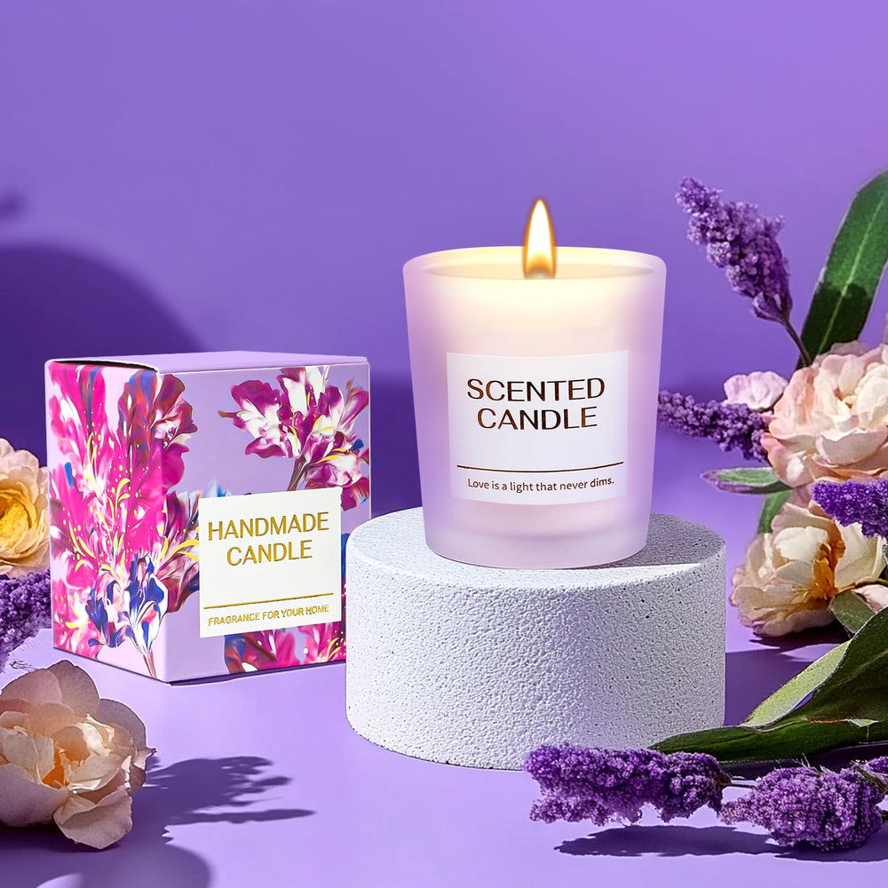 Allemu lavender scented candle with calming aroma for spa rituals.