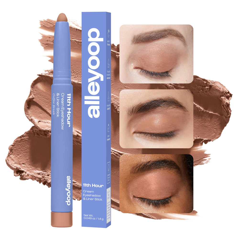 ALLEYOOP 11th Hour Coffee Break application swatch showing creamy, high-pigment color for precise definition.