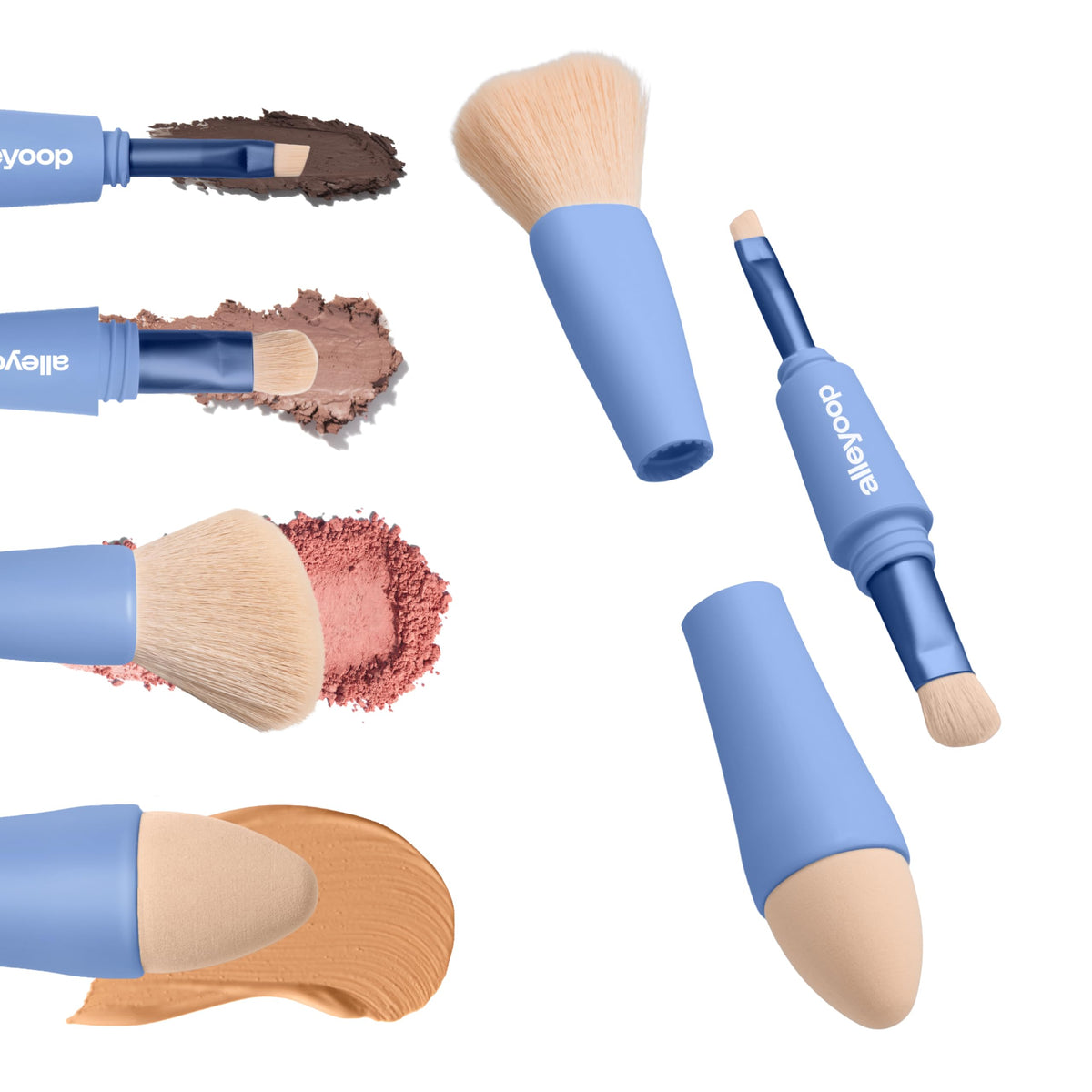 ALLEYOOP Multi-Tasker 4-in-1 brush set for travel with on-the-go flawless complexion.