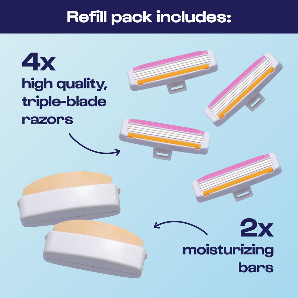 Protective hard-shell case guarding refills during travel