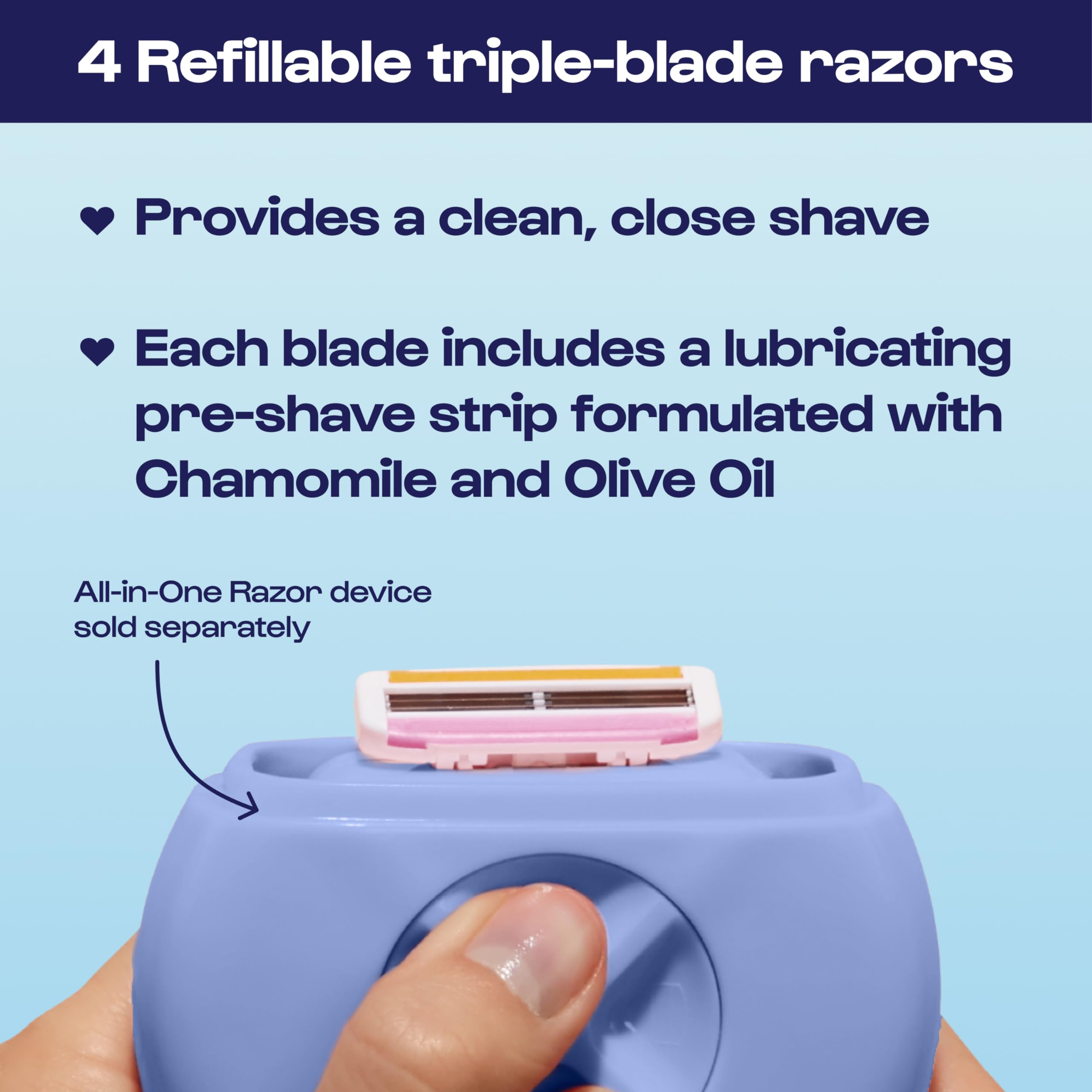 Triple-blade cartridges with flex hinge for edge access