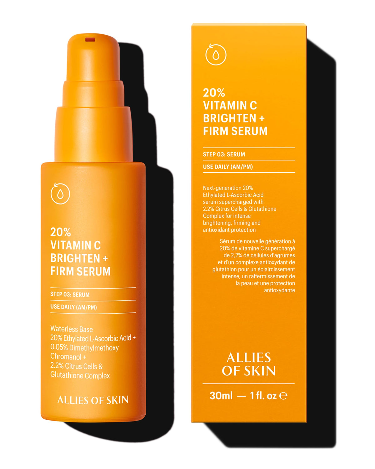 Allies of Skin 20% Vitamin C serum bottle for brightening and even tone.