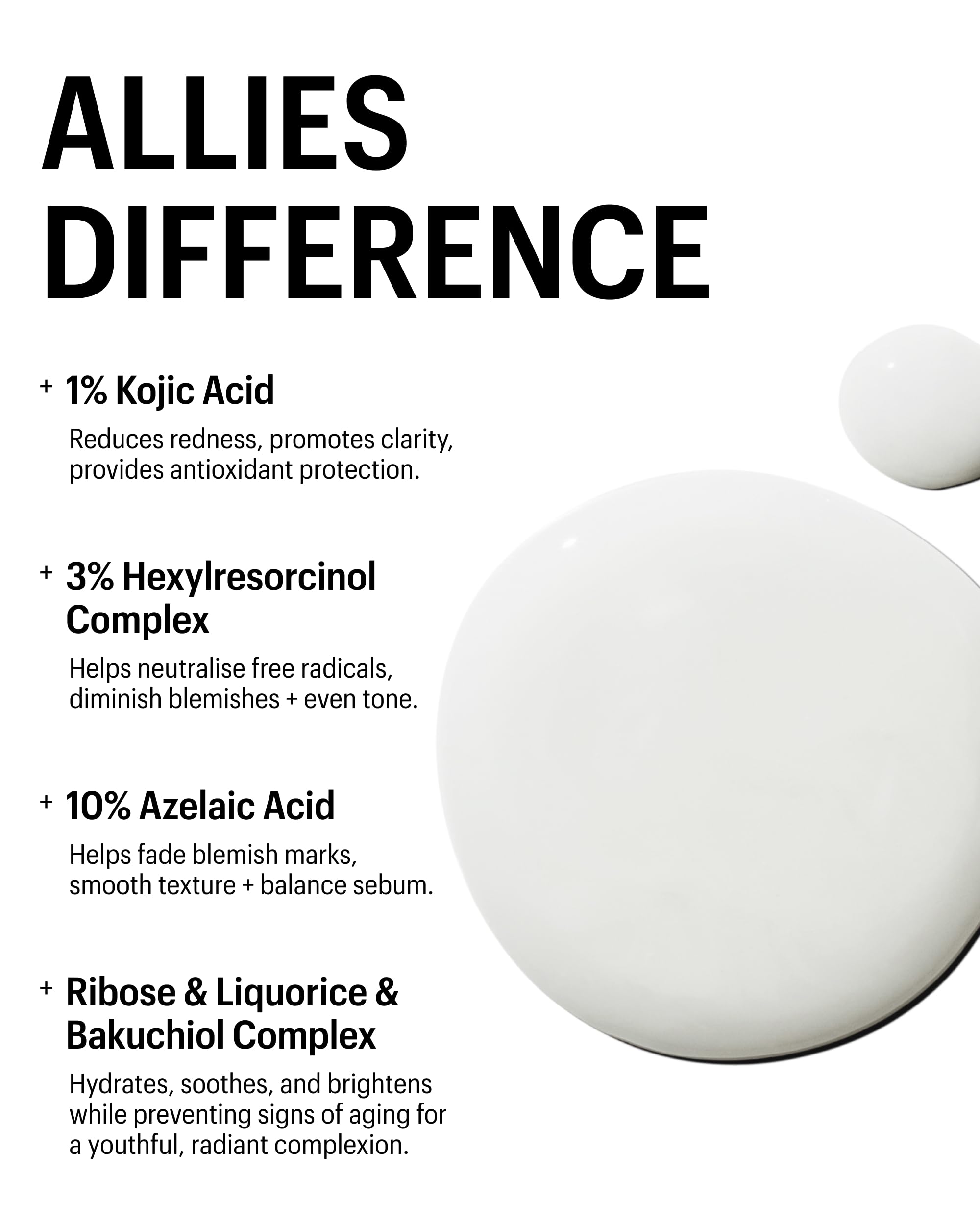 Allies of Skin blemish clarity close-up suggests redness reduction and texture refinement.