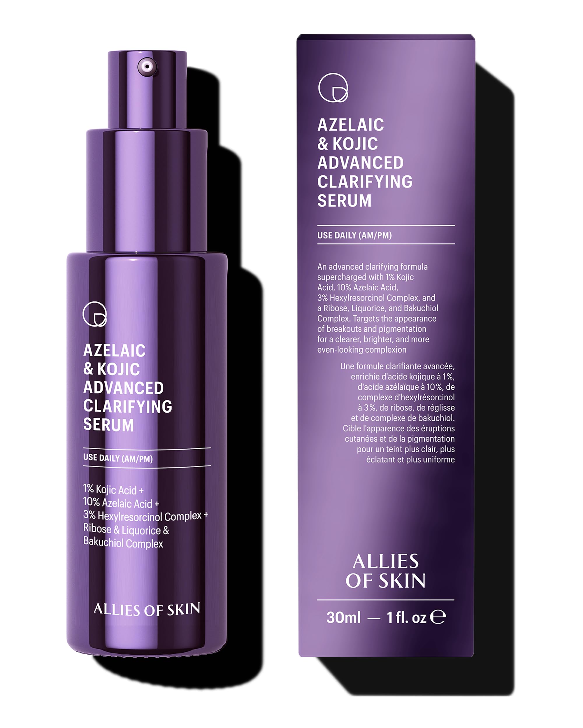 Allies of Skin clarifying serum bottle showing pore-targeting clarity potential.