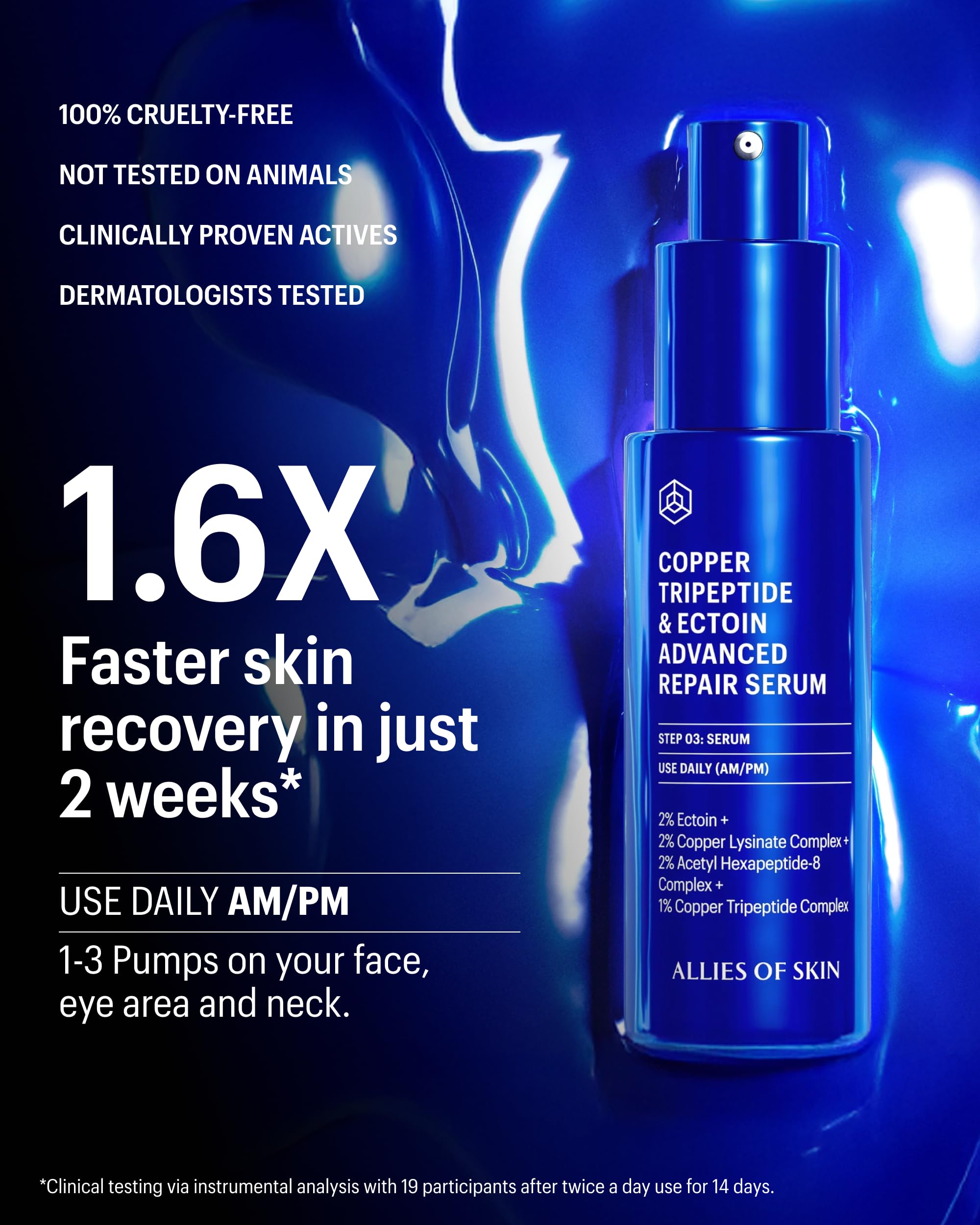 Allies of Skin lightweight formula feels non-greasy on dry skin during use.