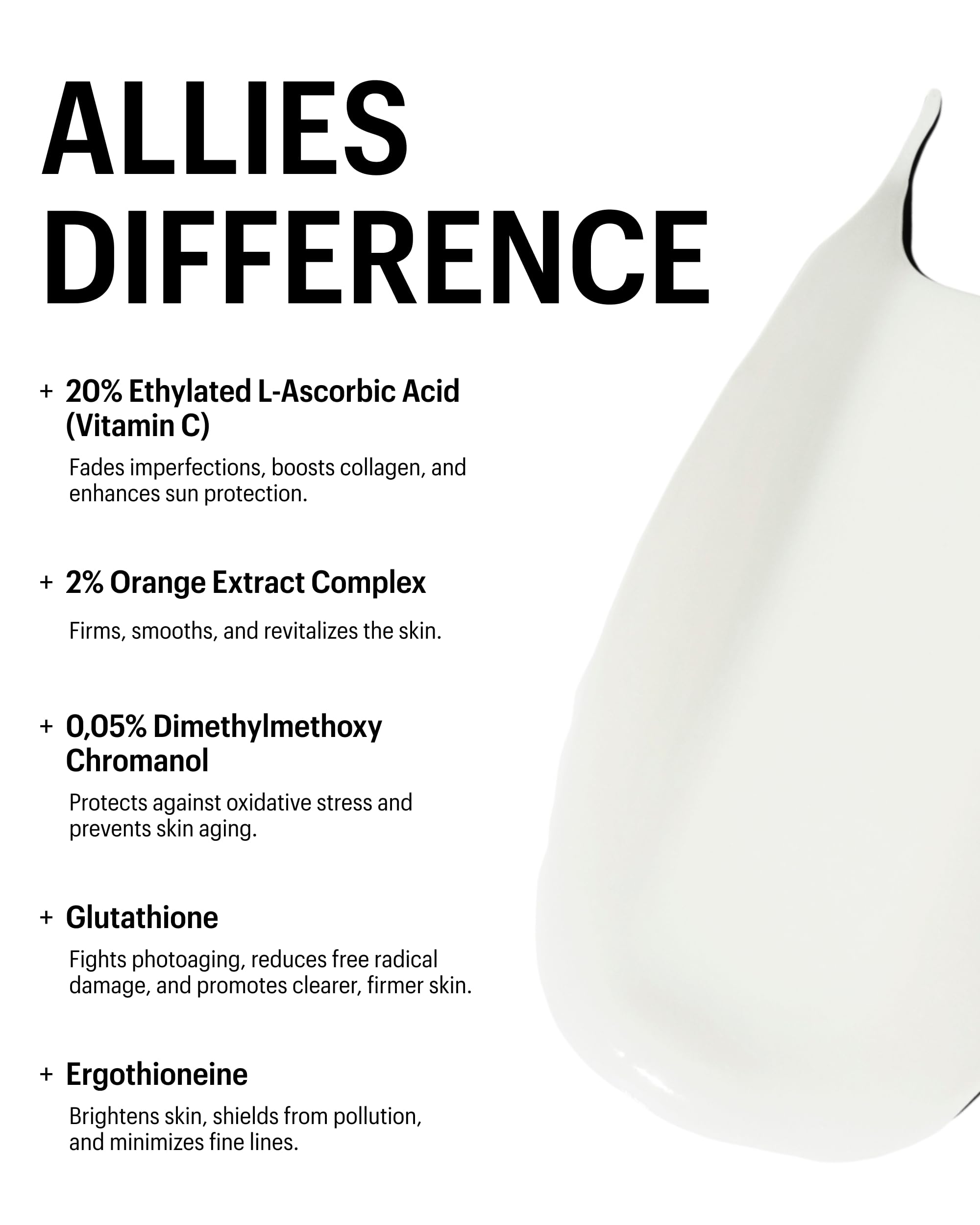 Allies of Skin lightweight waterless formula close-up highlights fast absorption.