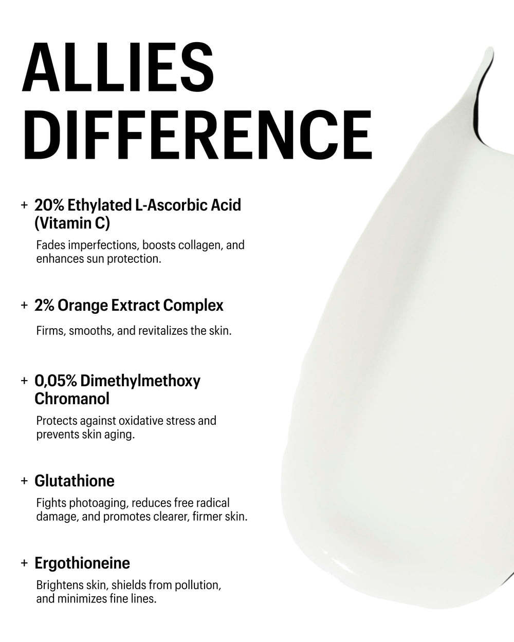 Allies of Skin lightweight waterless formula close-up highlights fast absorption.