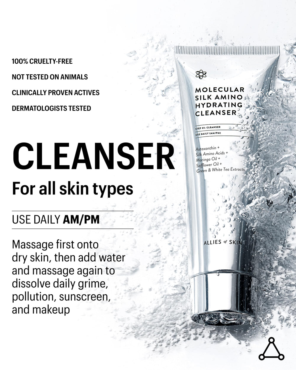 Allies of Skin Molecular Silk Amino Hydrating Cleanser green tea extracts visual