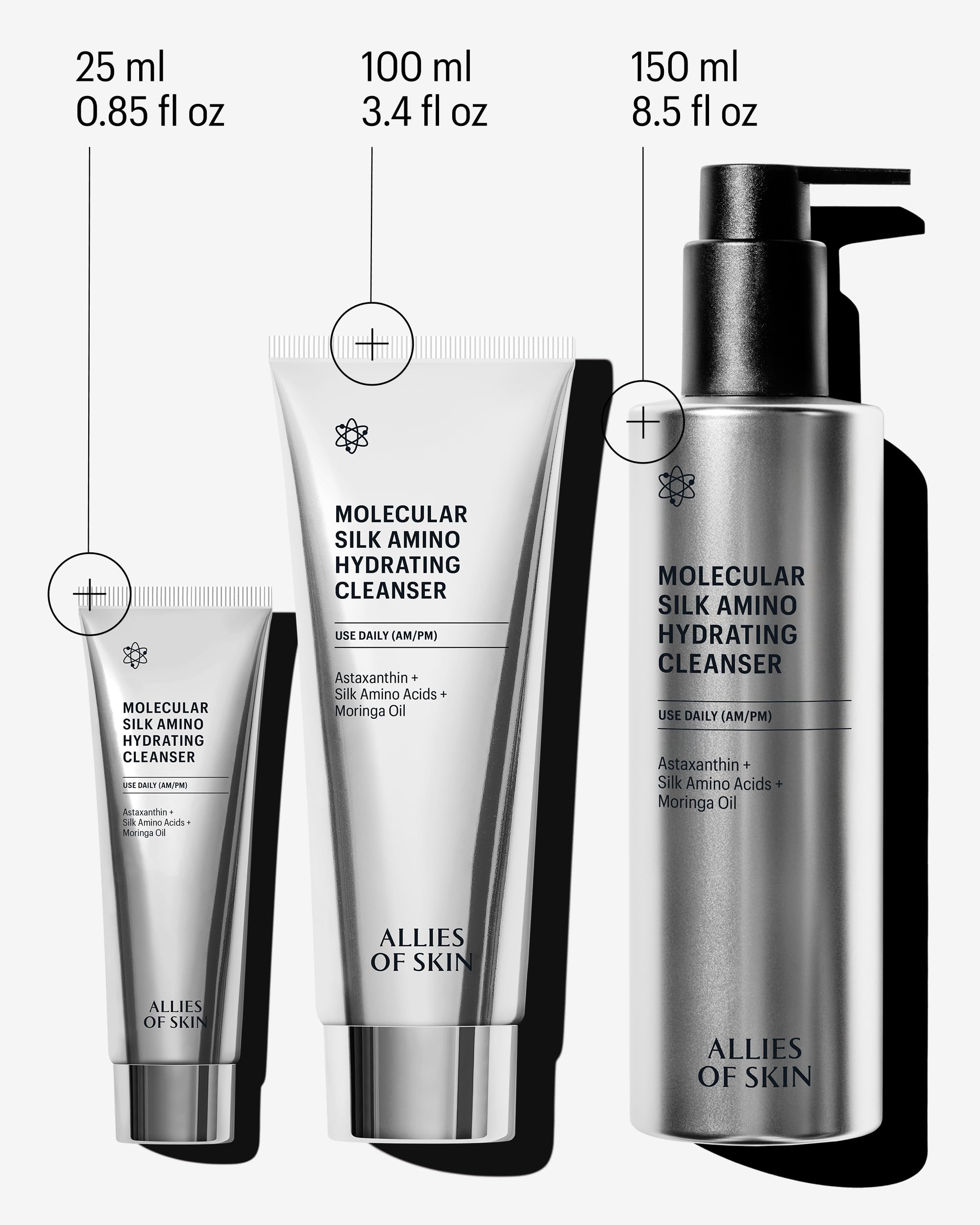 Allies of Skin Molecular Silk Amino Hydrating Cleanser travel-friendly bottle for hydration on the go