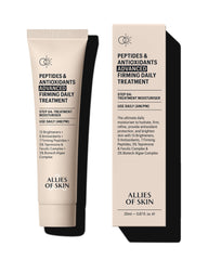 Allies of Skin bottle demonstrates hydrating, firming daily treatment for refreshed complexion.