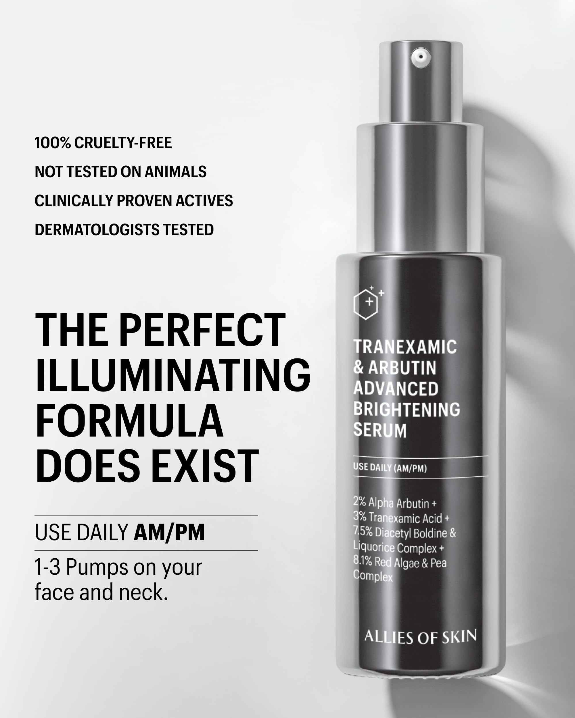 Allies of Skin serum applied to the face demonstrates quick absorption and comfort.