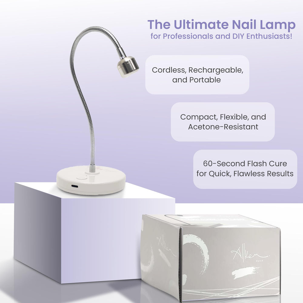 ALLKEM USB-powered nail lamp charges easily for on-the-go gel nails and quick top-ups.