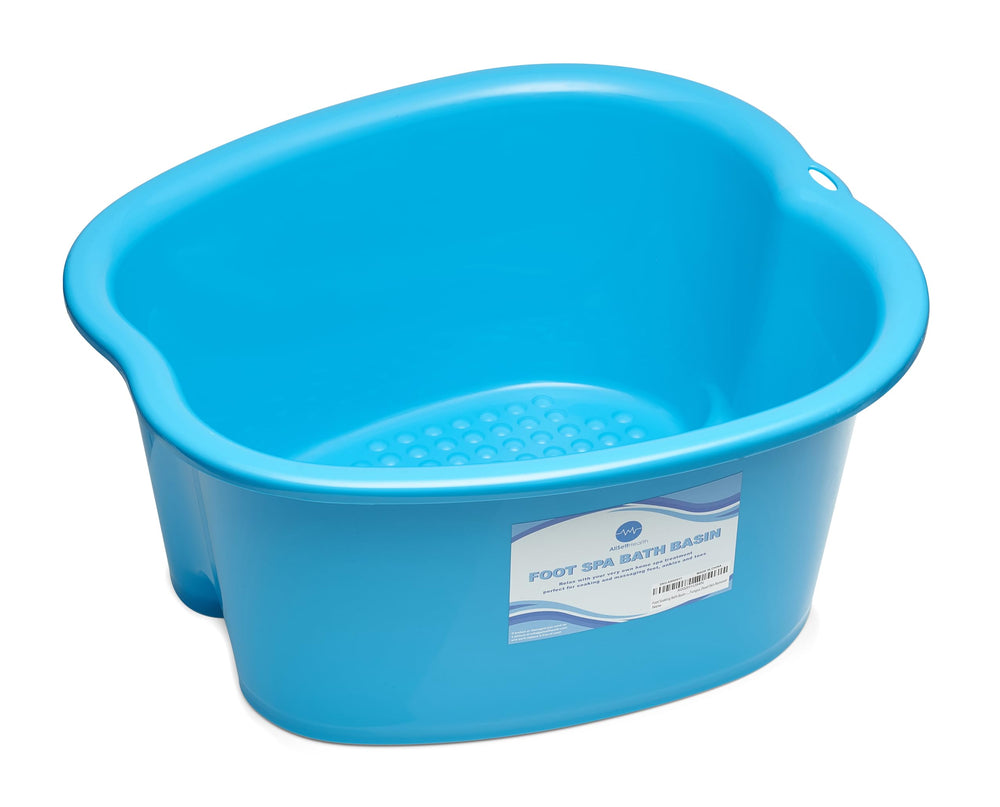 AllSett Health Foot Soaking Basin front view shows a spacious blue tub for comfortable at-home pedicures.