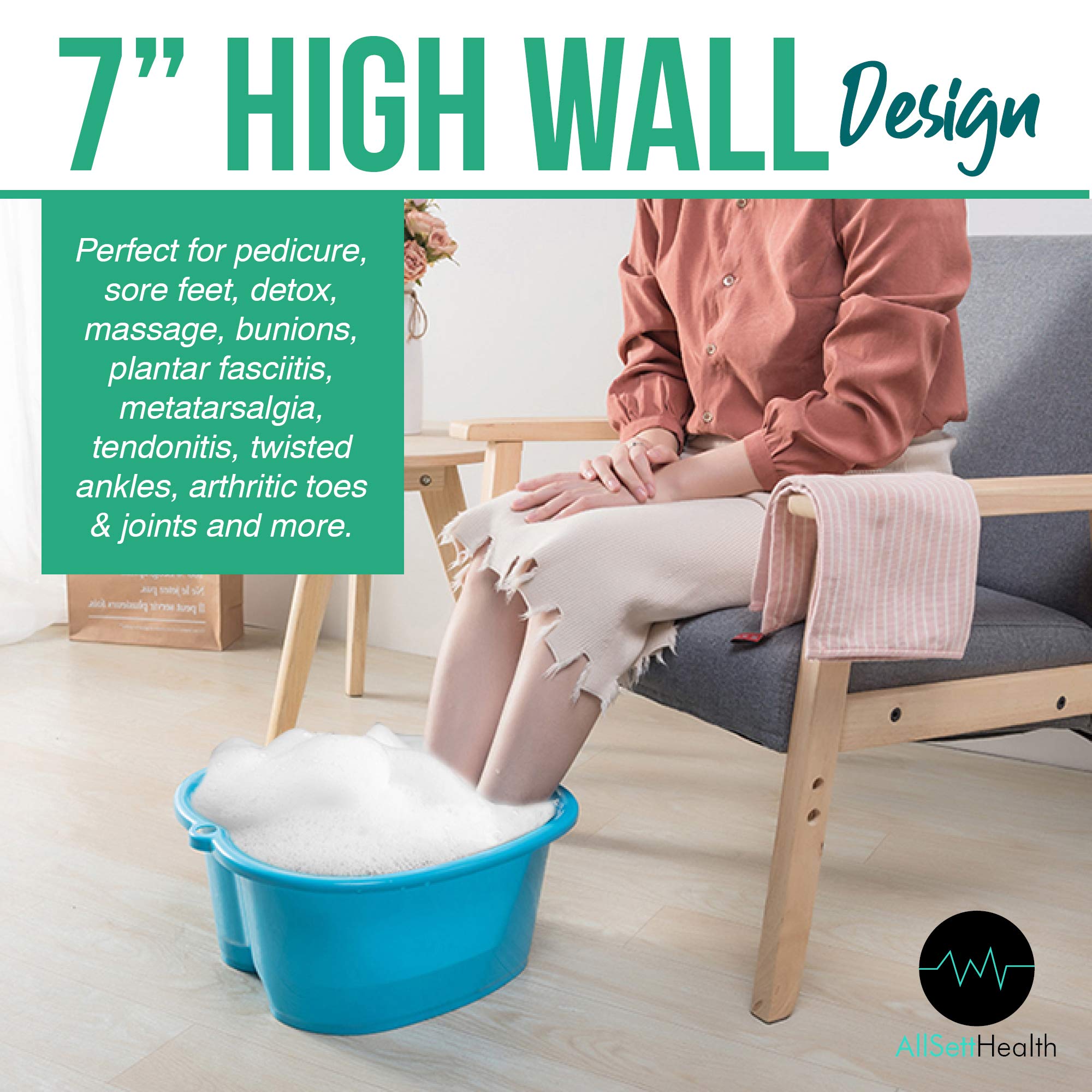 AllSett Health Foot Soaking Basin water-filled scene demonstrates generous soaking space for spa-like relief.