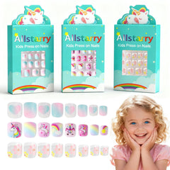 Allstarry Kids Press-On Nails multi-pack boxes offer colorful styles for mix-and-match play.