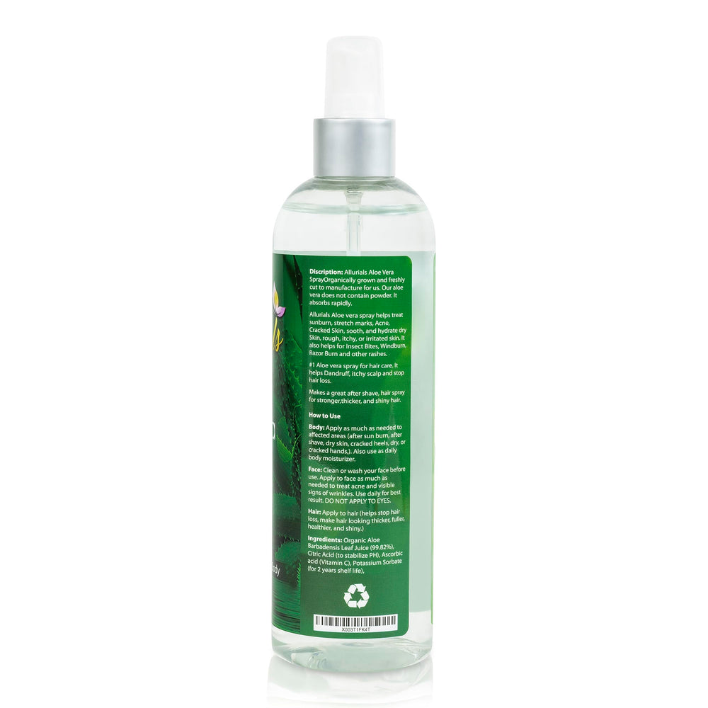 Allurials Aloe Vera Spray sustainably sourced aloe for planet-friendly routine.