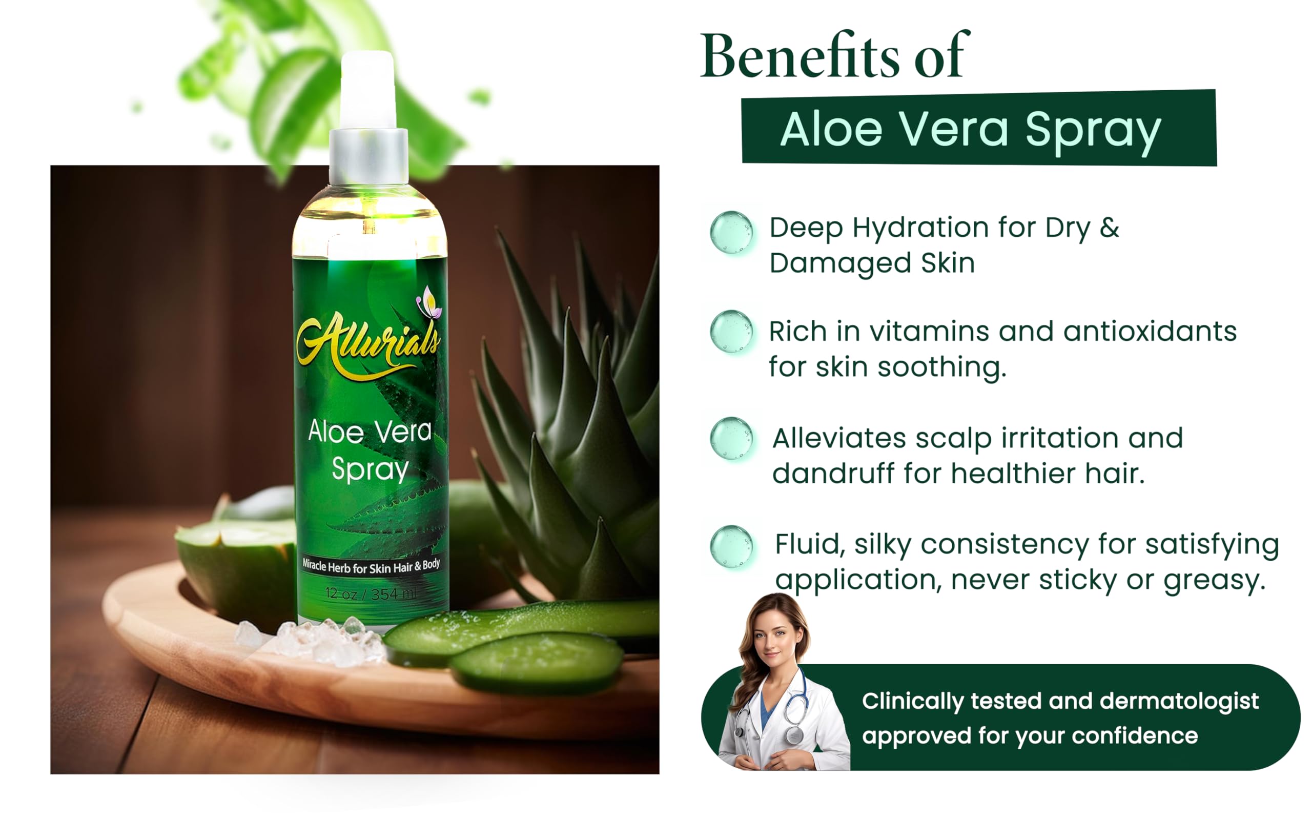 Allurials Aloe Vera Spray used on face for quick hydration and refresh.