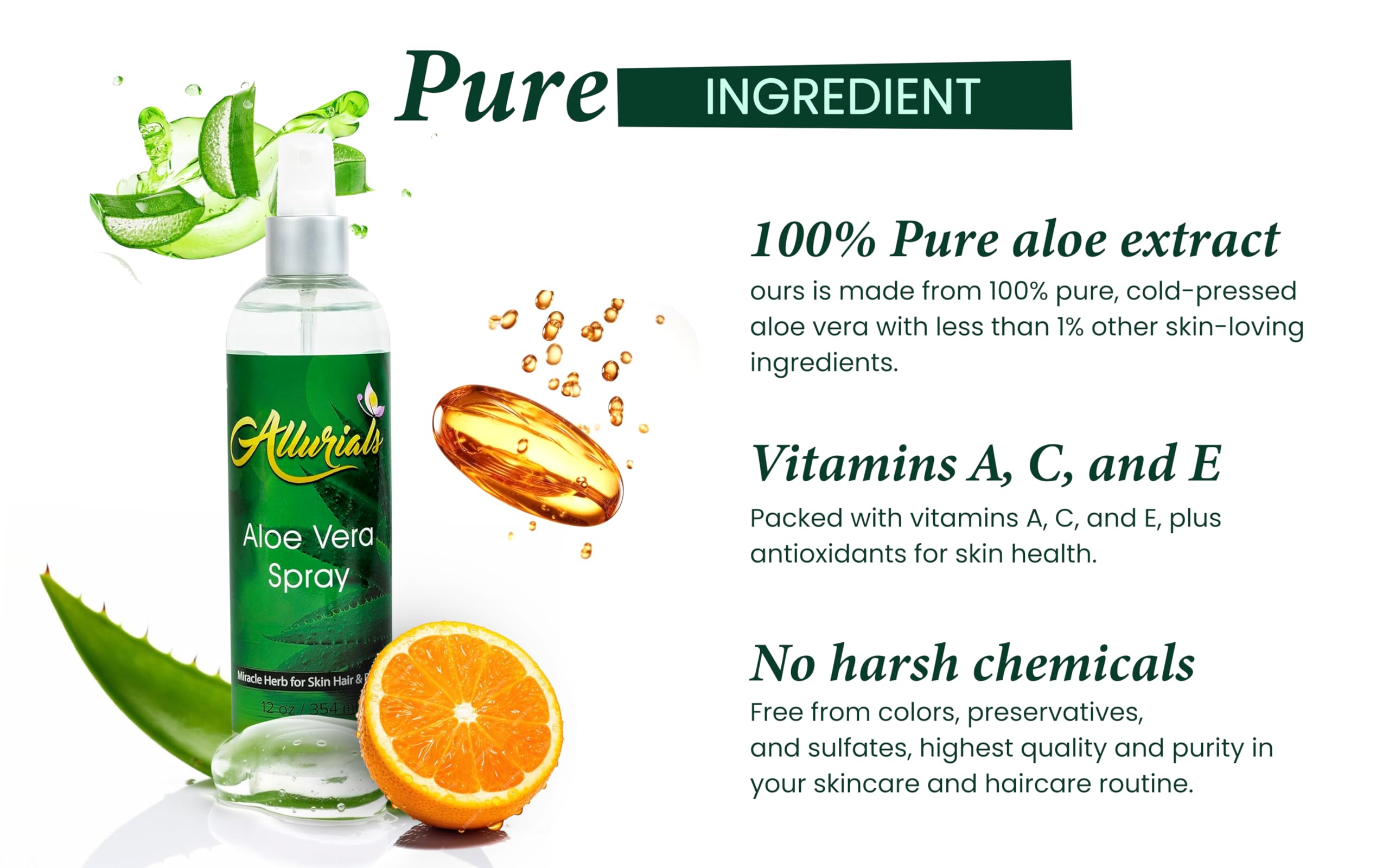 Allurials Aloe Vera Spray for hair application shows scalp soothing benefits.