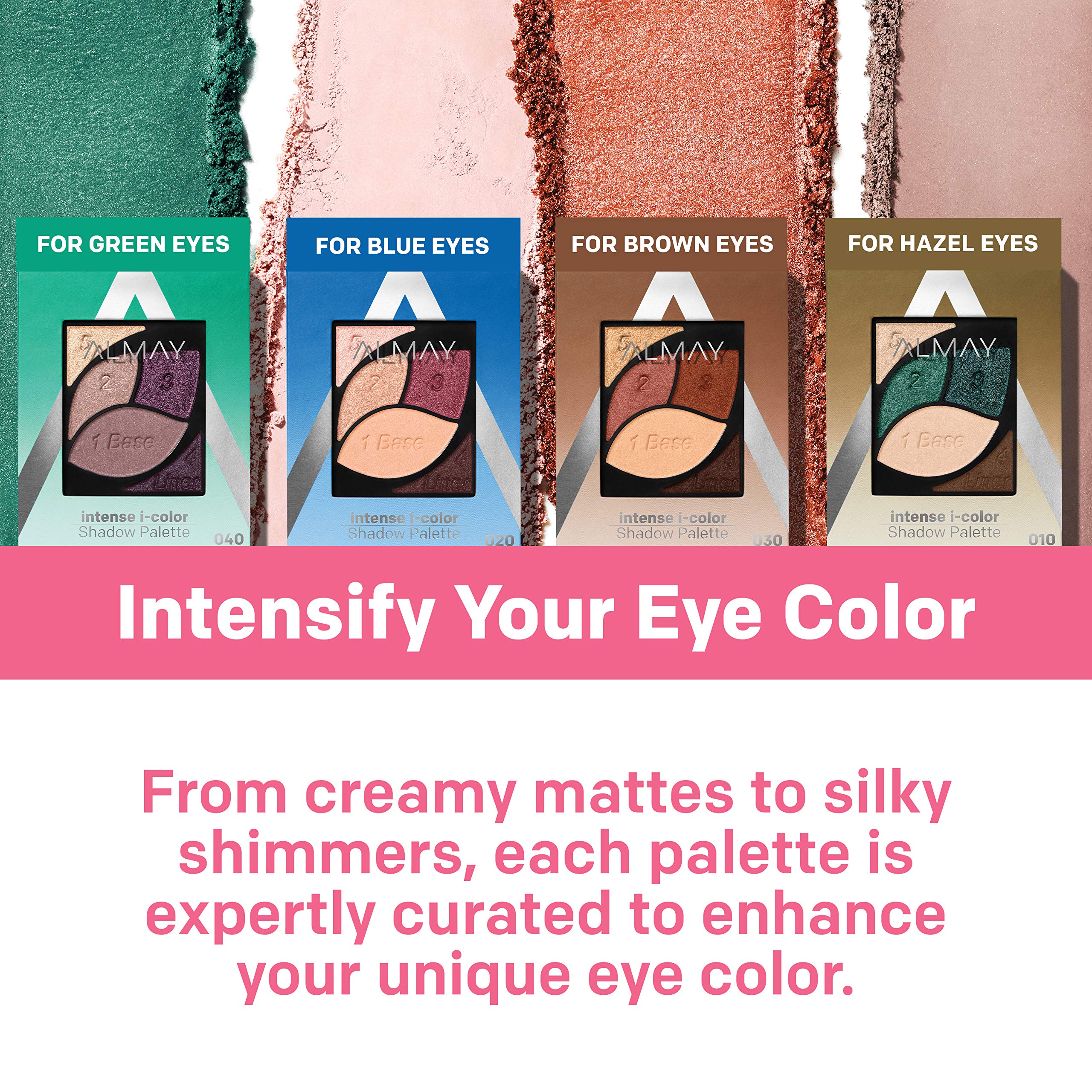 Almay Eyeshadow Palette shadows swatches display four shadows for versatile color stories