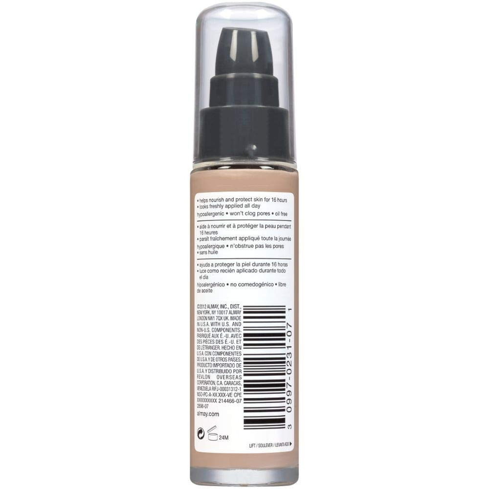 Almay cruelty-free label with dermatologist-tested seal.